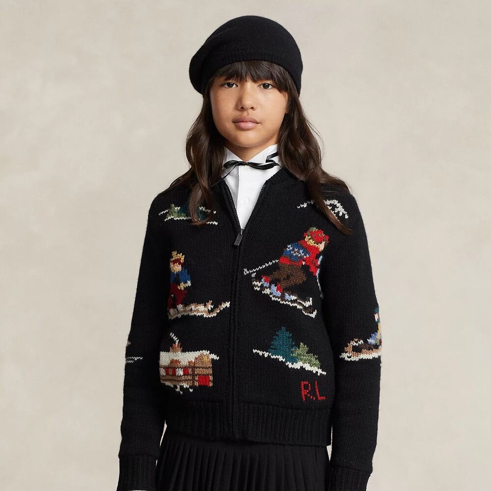 NWT❤️Ralph Lauren Intarsia Wool-Blend Full-Zip Sweater szL(12-14)